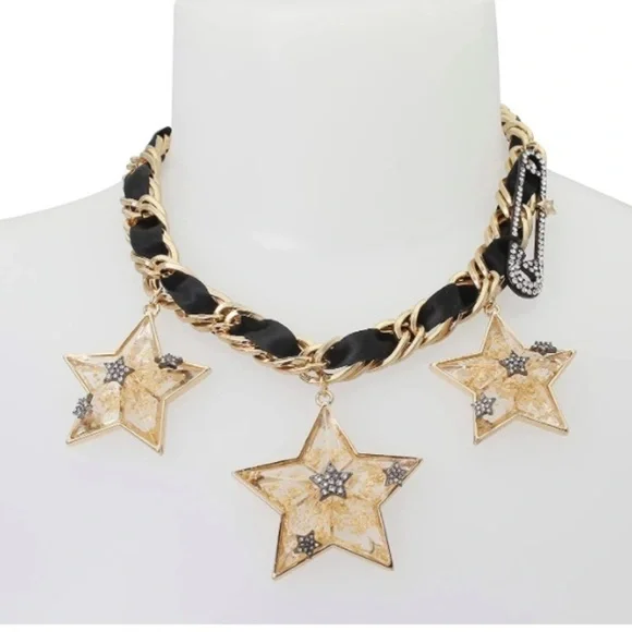 𝅺Betsey Johnson Celestial Star Crystal Statement Necklace New